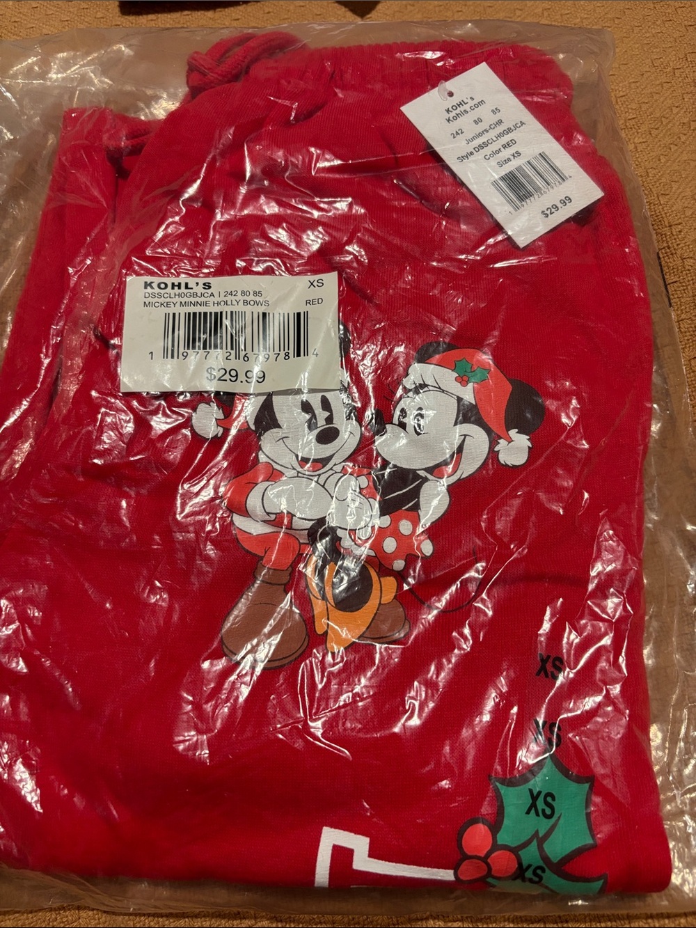Kohl's Mickey & Minnie Holiday Red joggers (XS)